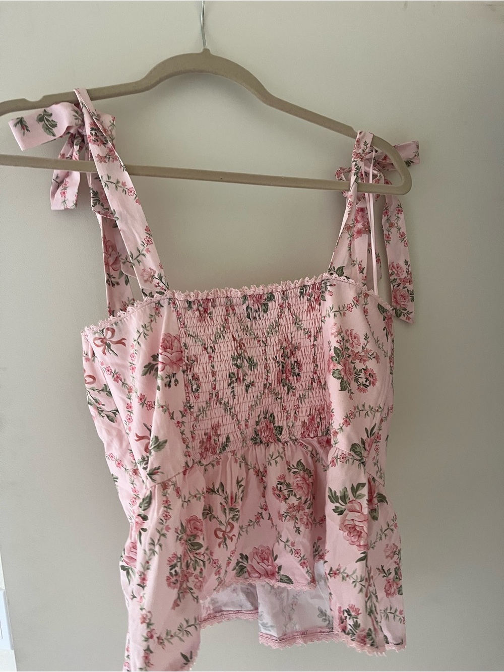 Vici Pink Floral Corset Tie-Shoulder Peplum Top NWT size medium - Picture 3 of 8